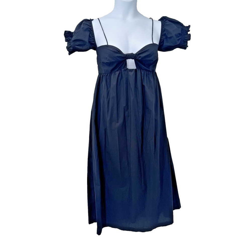 Black Off-Shoulder Keyhole Poplin Cotton Dress Pockets NEW milkmaid beach resort